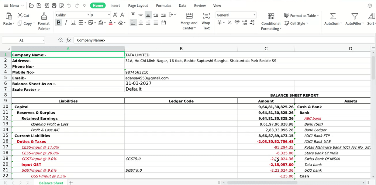 PDF Standard download with highlighted negative values