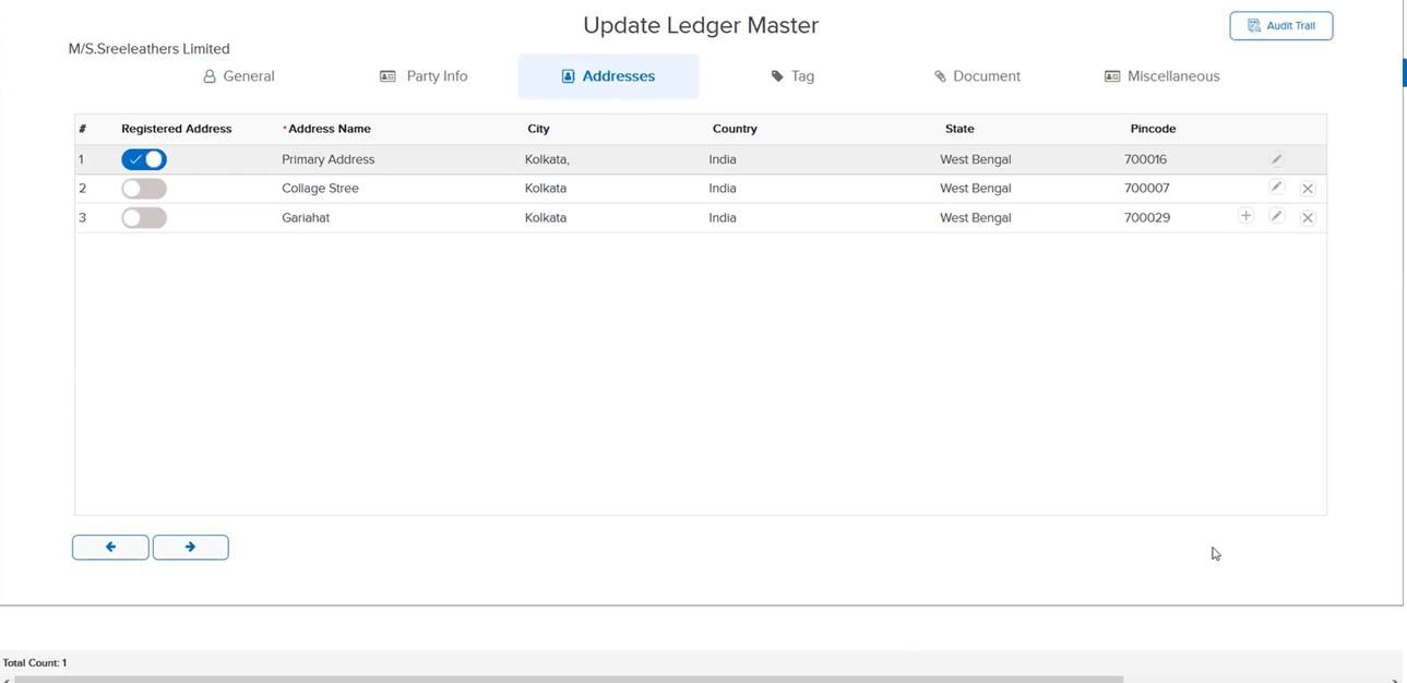 Address now saved correctly in Party Ledger Master