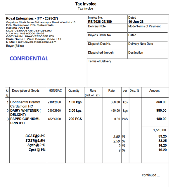 Tax Invoice with items at different GST rates page 1