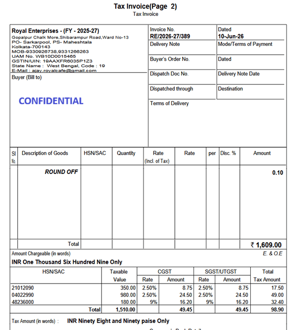 Tax Invoice page 2 showing GST breakup by HSN/SAC