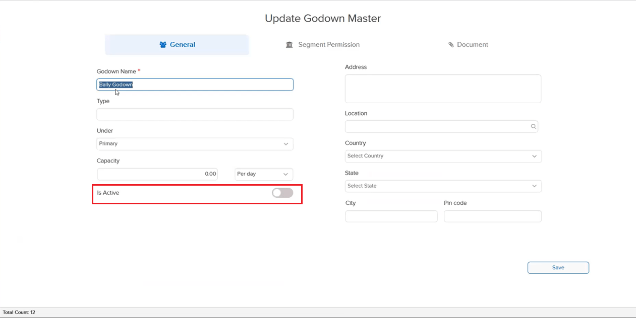 Default Godown configuration in Txn Param