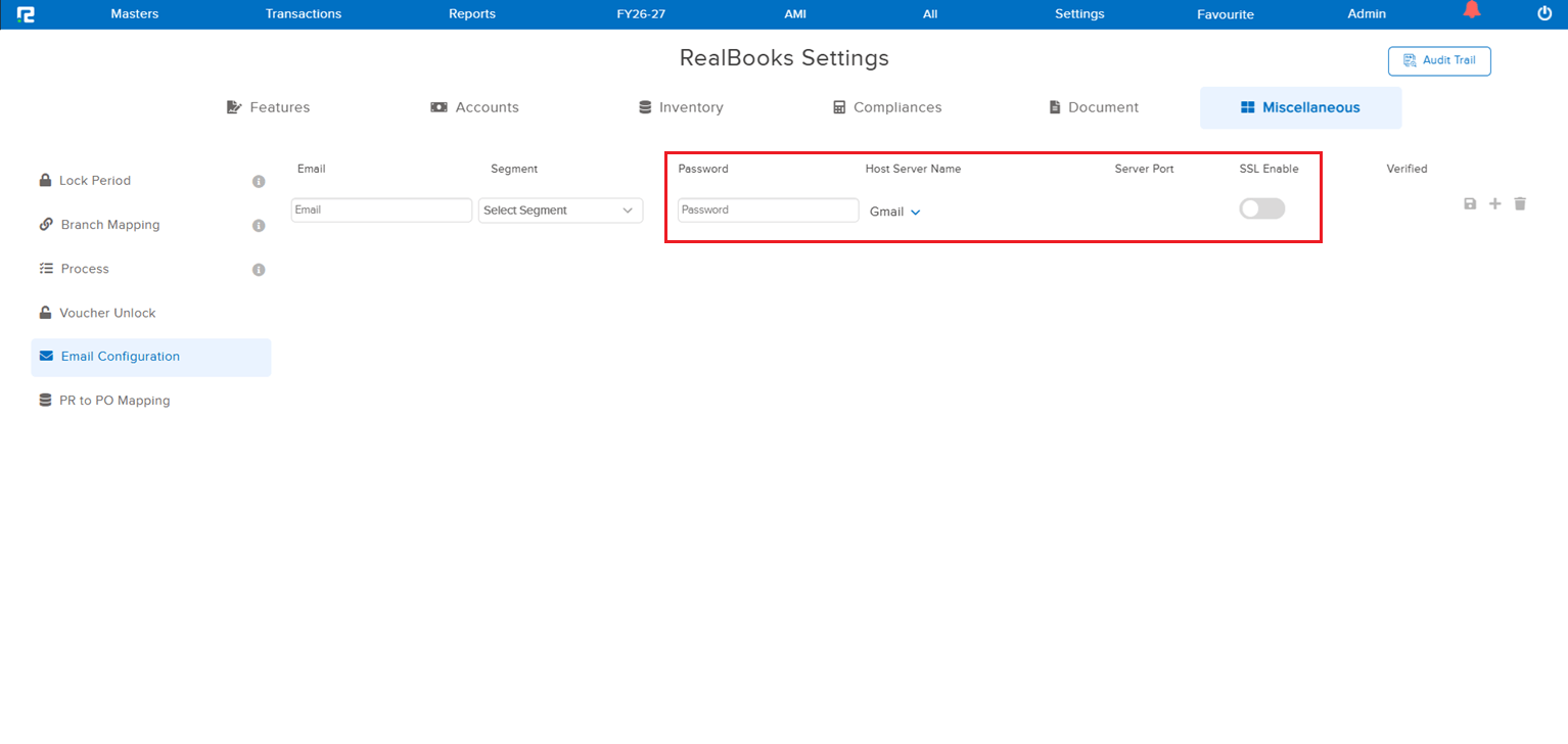 Settings screen before showing highlighted irrelevant verification fields
