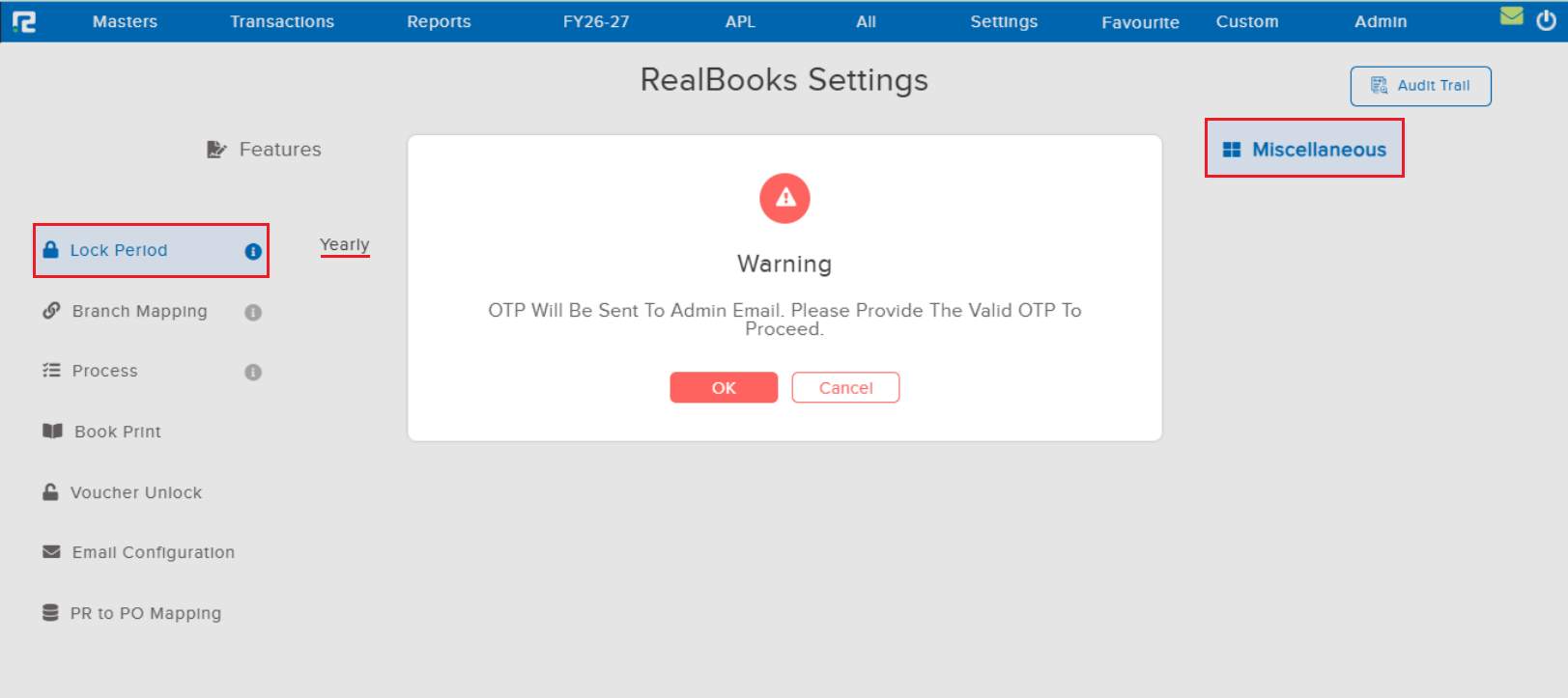 Chart of Accounts locking made OTP based, consistent with lock voucher date