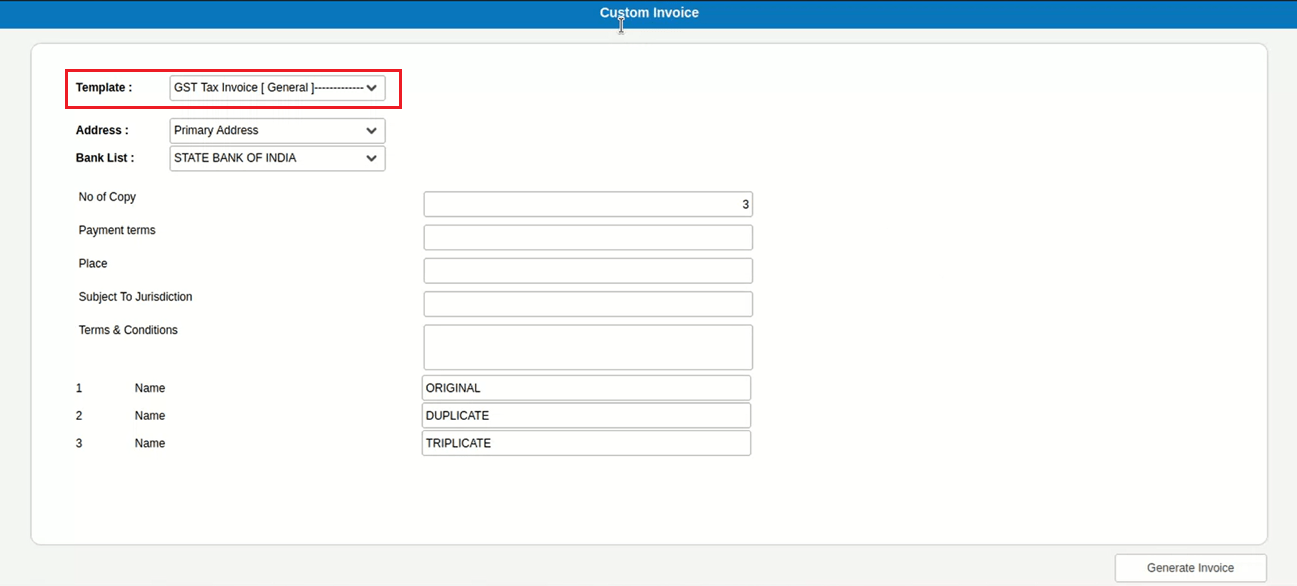 Invoice successfully generated from the Inventory Day Book screen