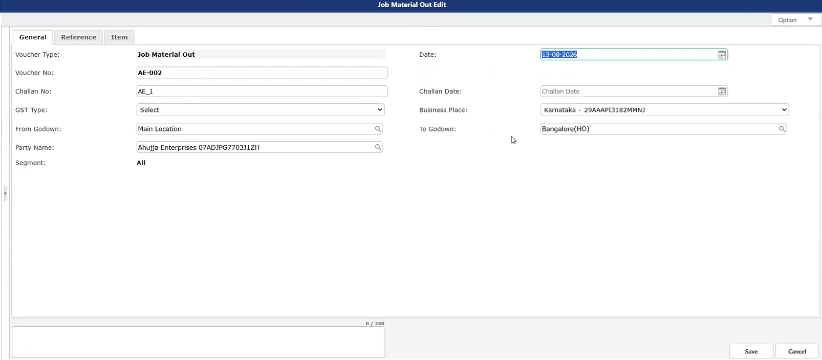 Job Material Out Edit screen with Save option now working correctly